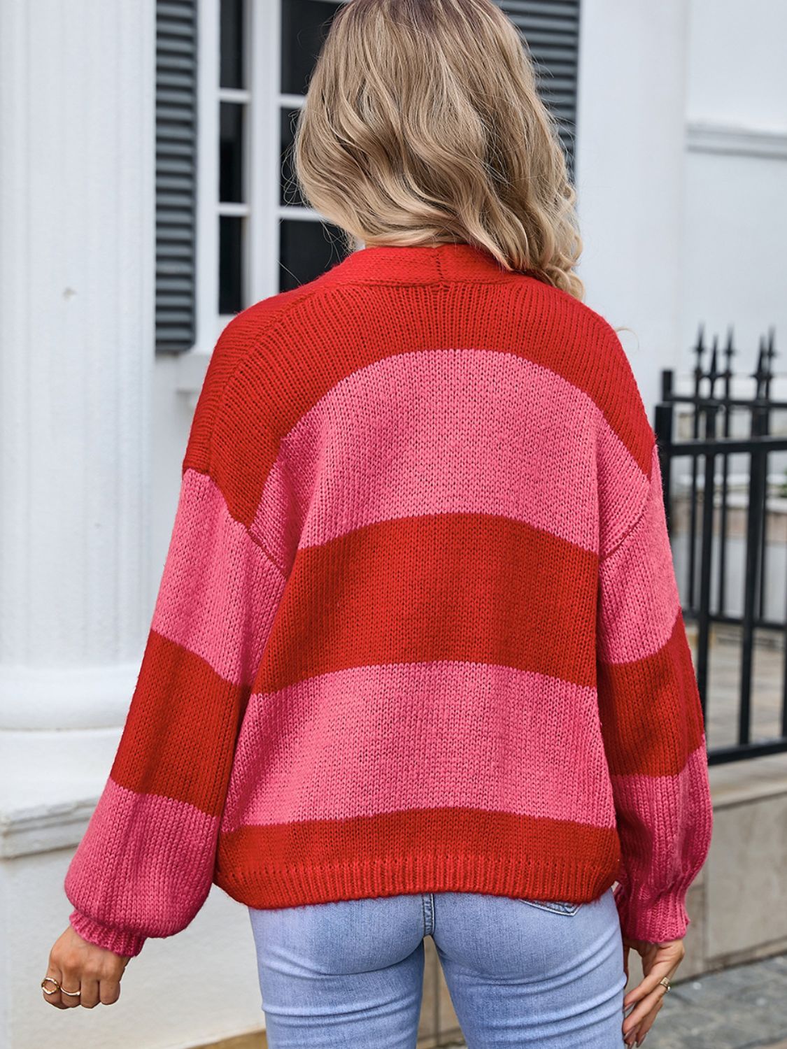 Cheshire Stripes Open Front Dropped Shoulder Cardigan