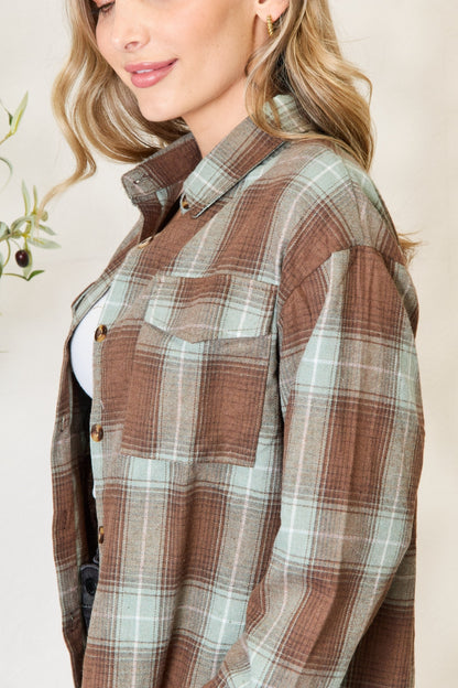 Whispering Forest Plaid Dropped Shoulder Shirt