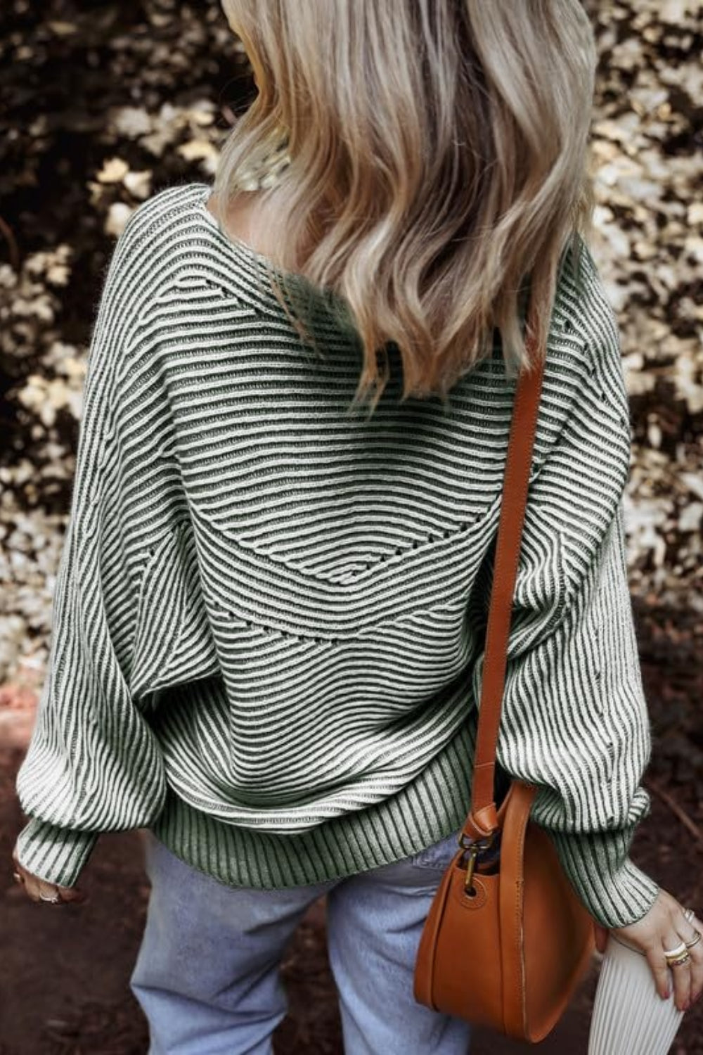 Travelers Tale Textured Striped Round Neck Long Sleeve Top