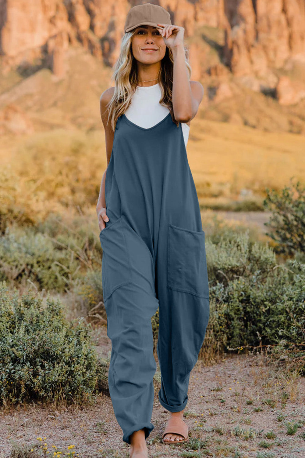 Wishing Well Wonder Jumpsuit V-Neck Sleeveless with Pockets