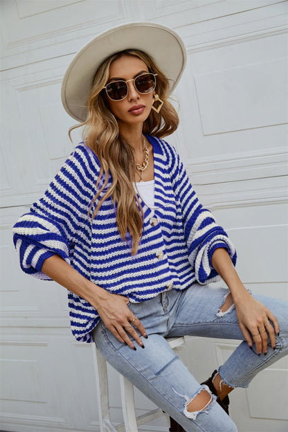 Library Lament Striped Button Up Long Sleeve Cardigan