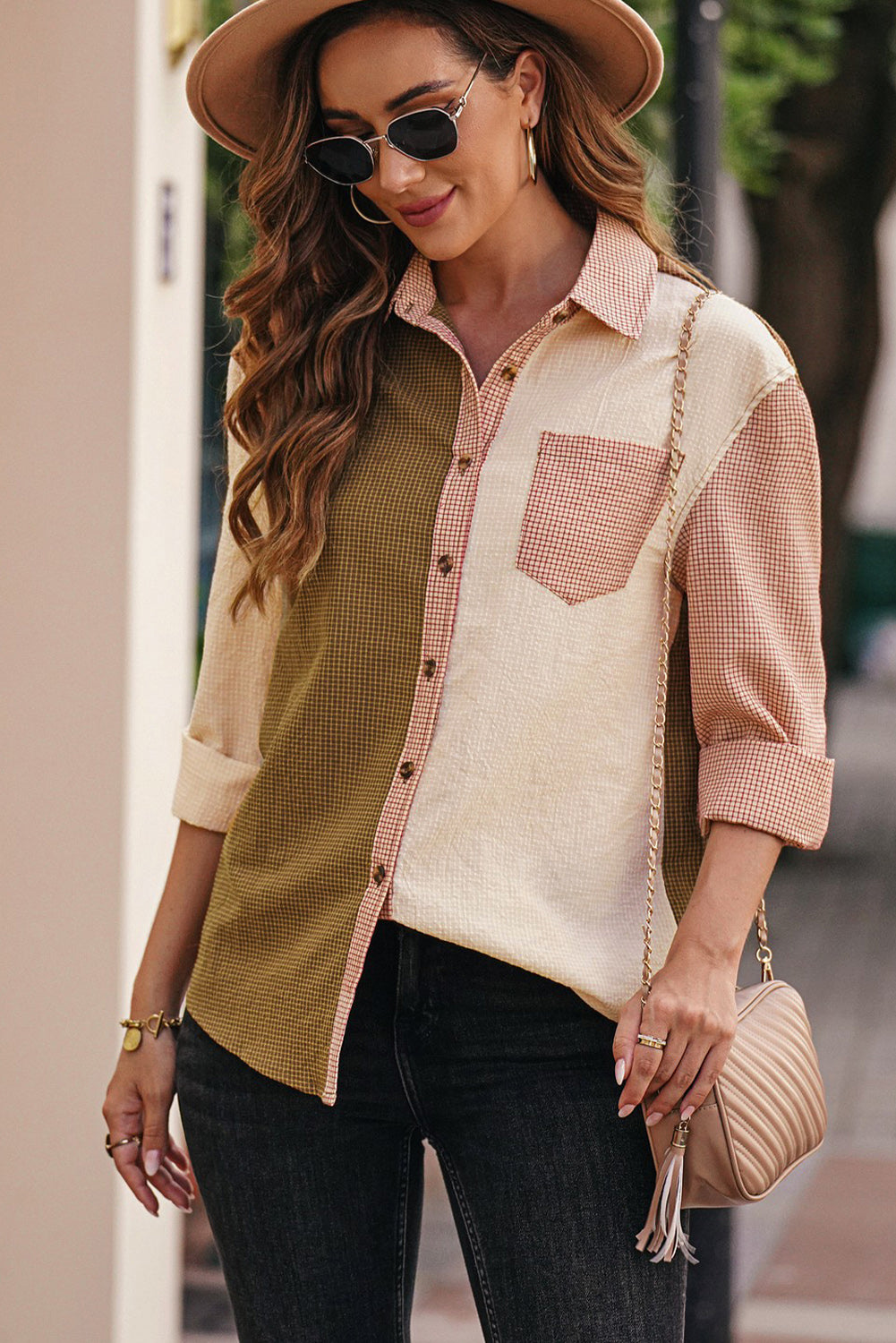 Shades of Alice Color Block Button-Up Shirt