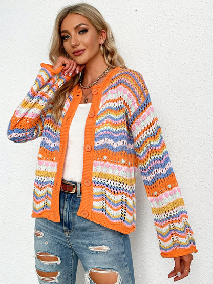 Croquet Court Cardigan Stripes Openwork Cardigan