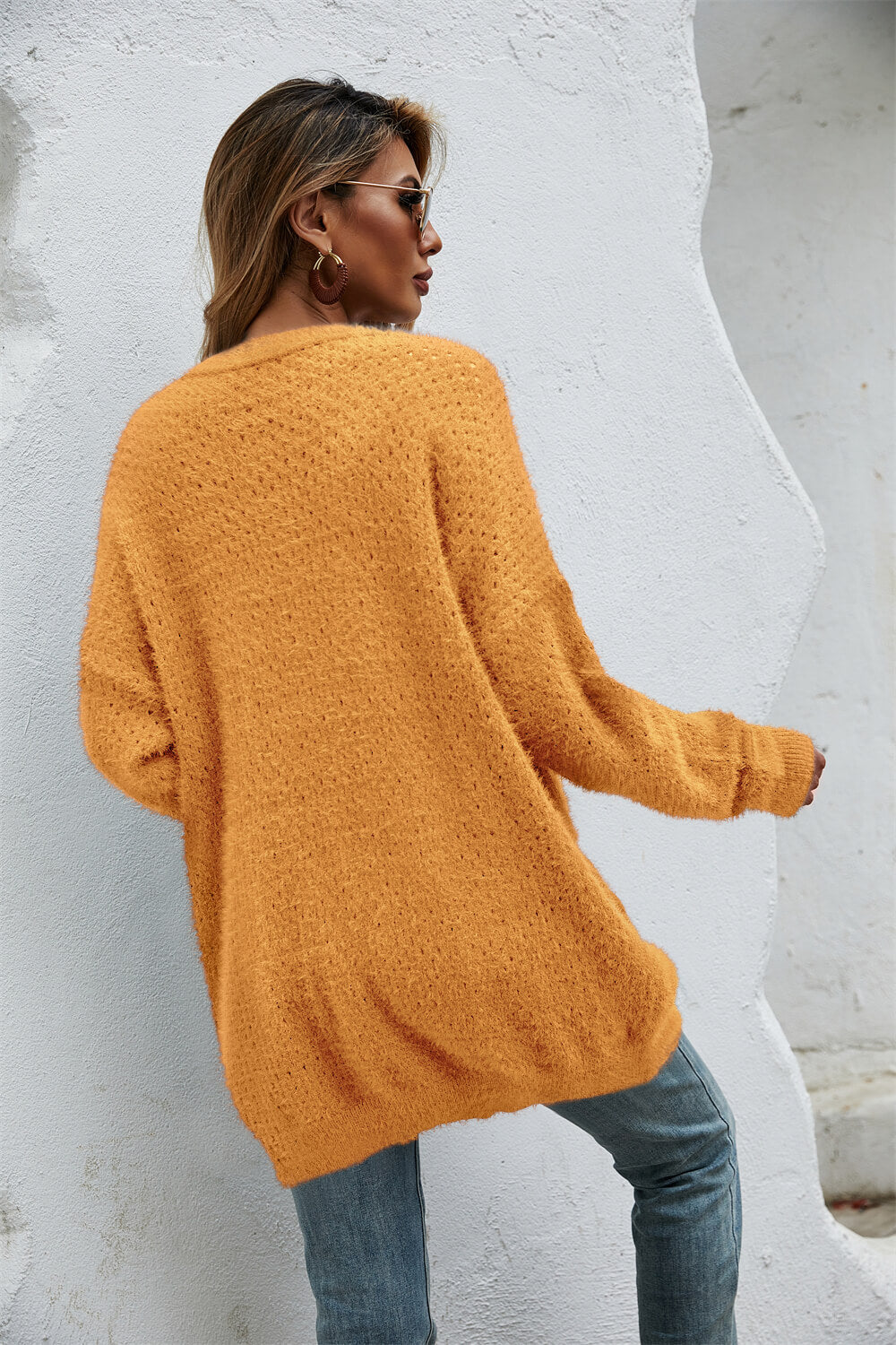 The Wispwool Open Front Openwork Fuzzy Cardigan with Pockets