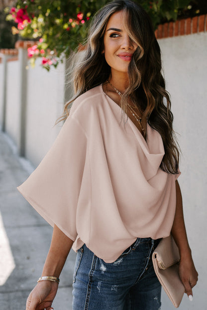 Angelic Waterfall Short Sleeve Draped Blouse