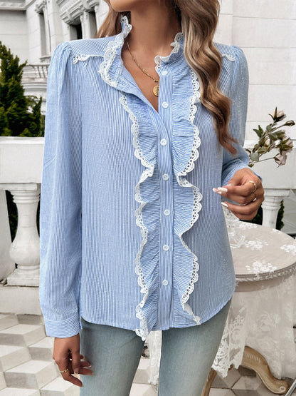 The Royal Flourish Textured Lace Detail Long Sleeve Shirt