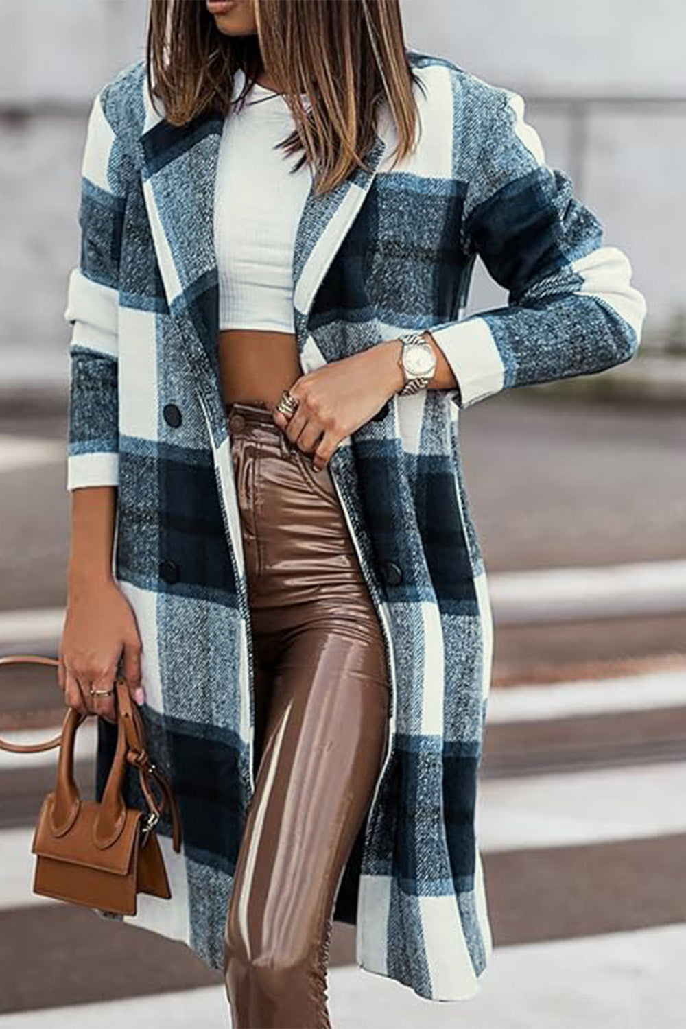 Timeless Plaid Button Up Lapel Collar Coat