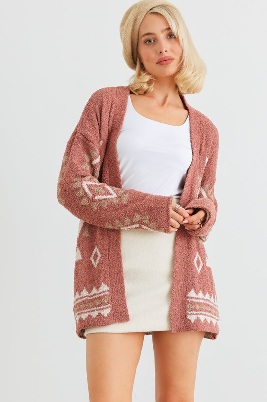 Native Mythology Open Front Long Sleeve Cardigan