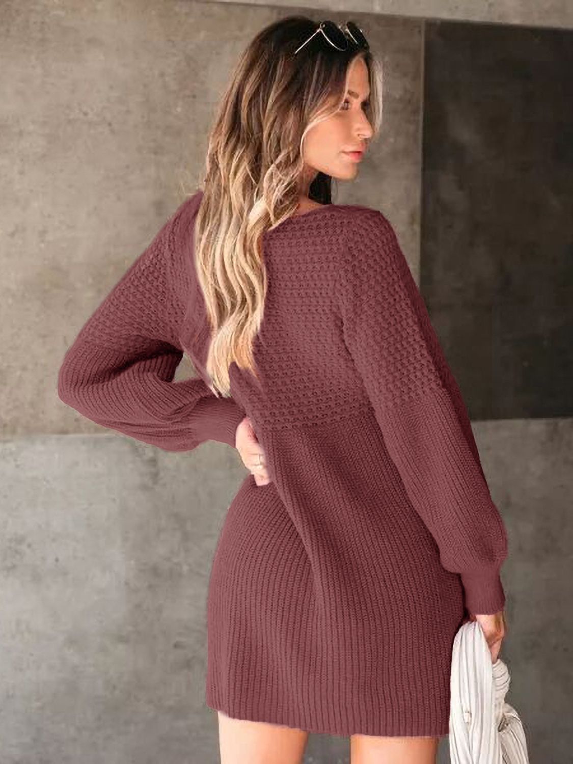 Alessandra V-Neck Long Sleeve Sweater Dress