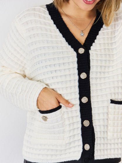 The Queen's Gambit Contrast Trim Button Up Cardigan