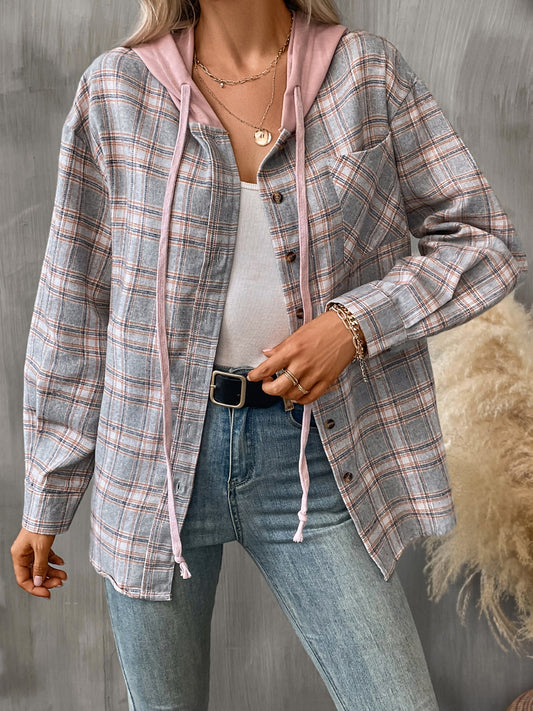 Orchard Days Plaid Long Sleeve Hooded Jacket