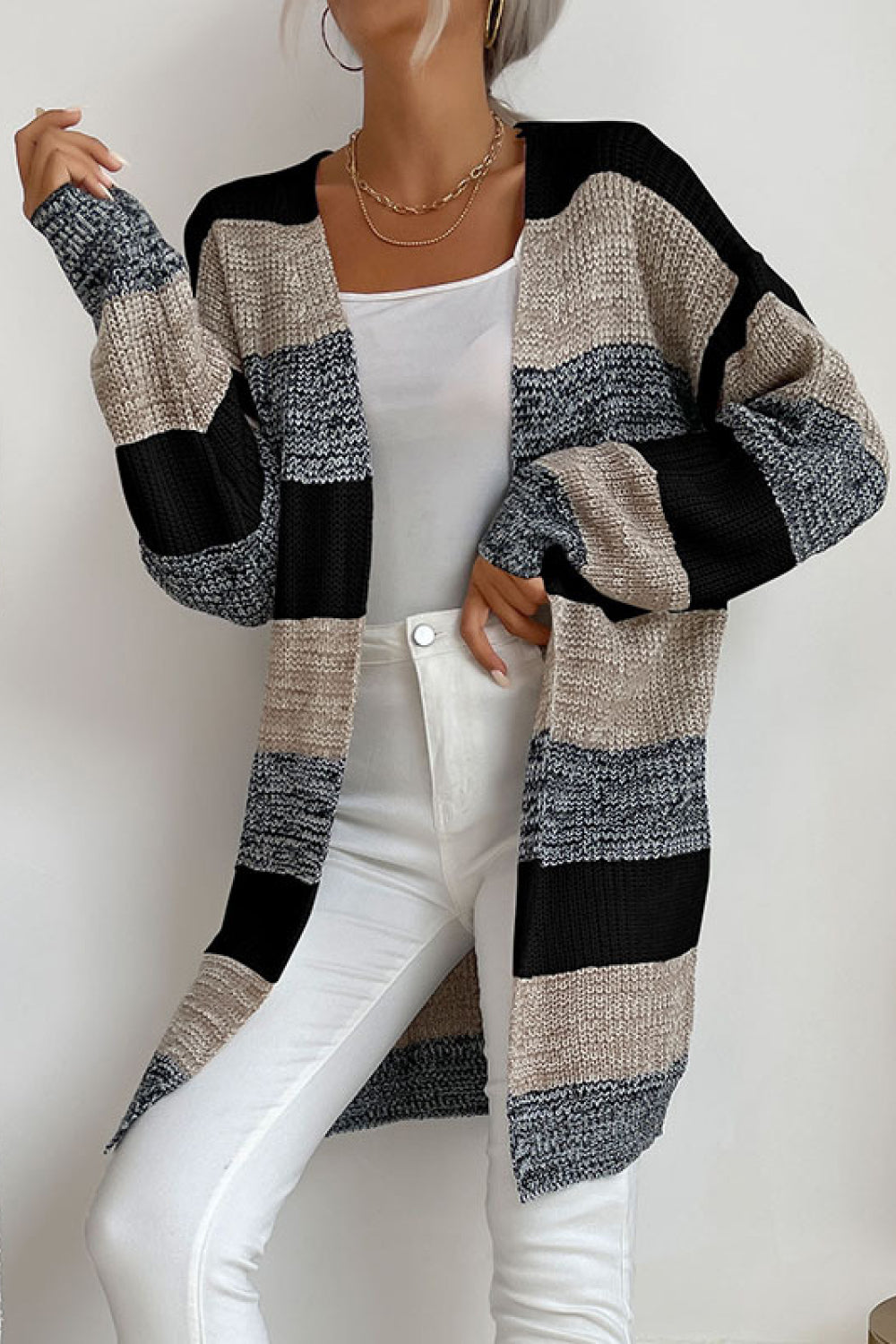 Perfee Striped Long Sleeve Duster Cardigan