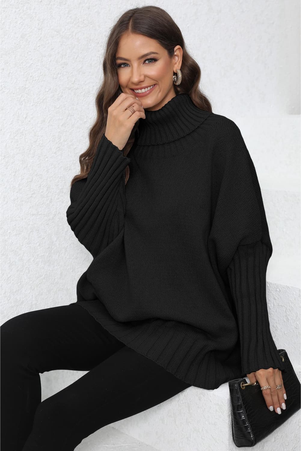 Quinn's Turtle Neck Long Sleeve Ribbed Sweater