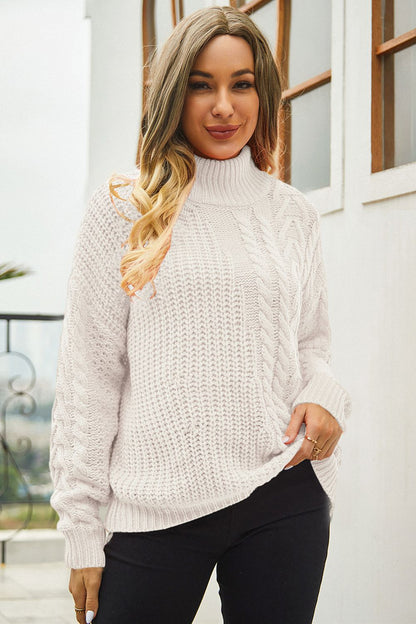 Ravenscroft Cable-Knit Turtle Neck Long Sleeve Sweater