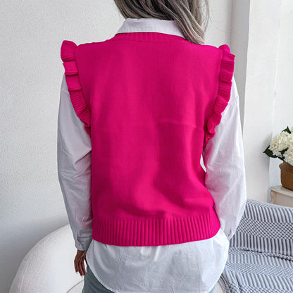 Ms Austen Shoulder Ruffle Cabled Sweater Vest