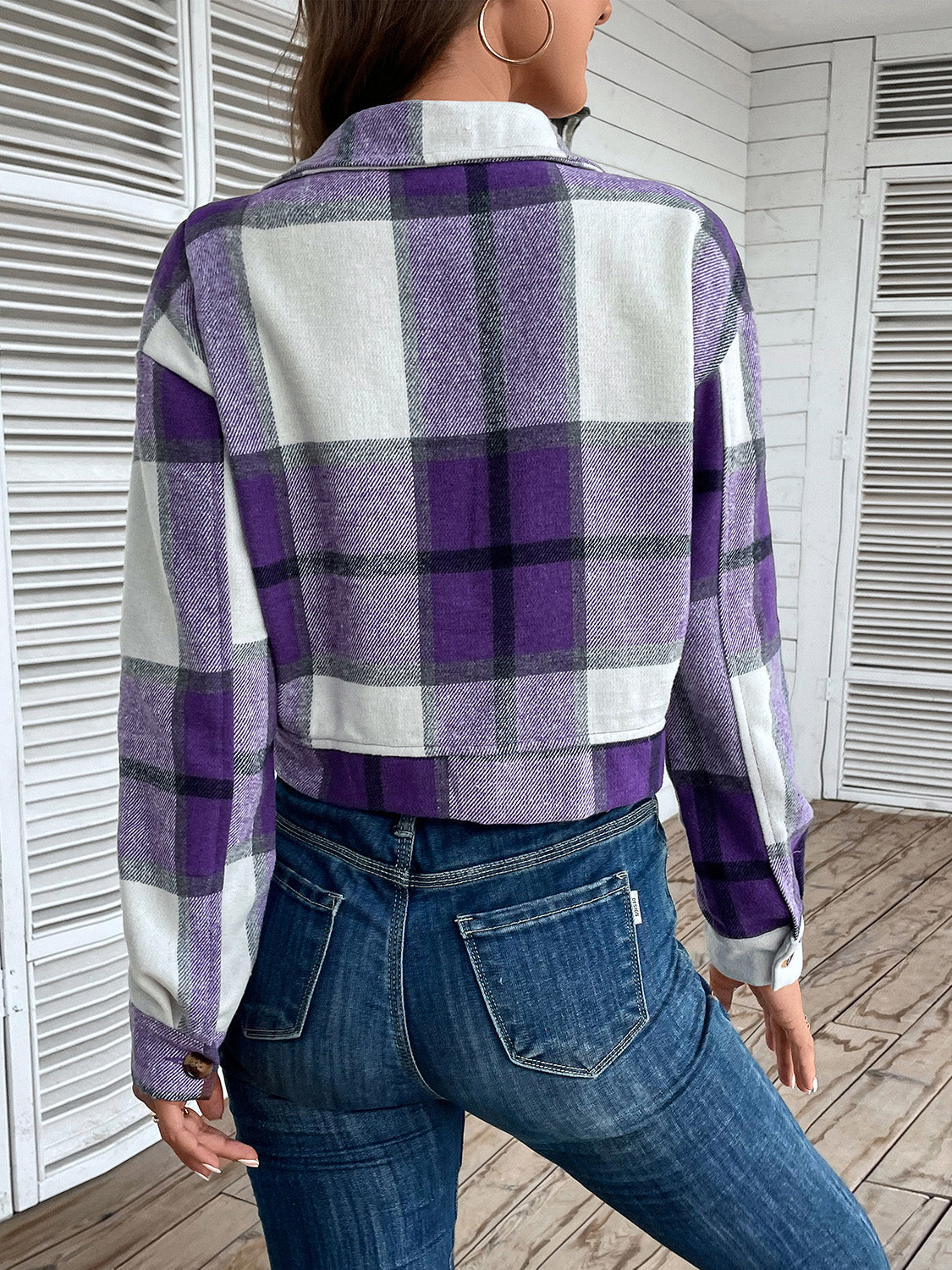 Rustic Romance Plaid Button Up Drop Shoulder Cropped Jacket