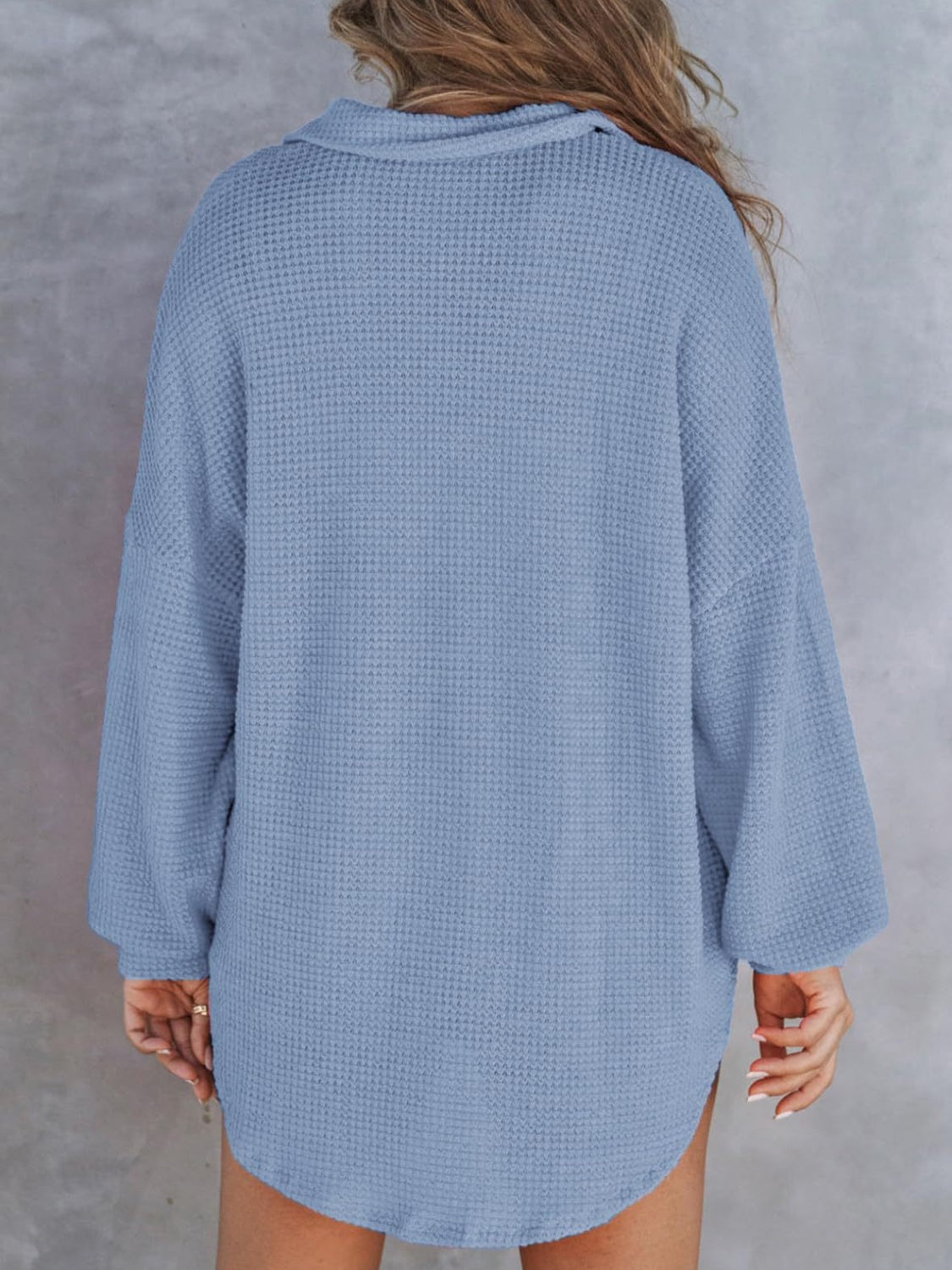 Cozy Cascade Waffle-Knit Dropped Shoulder Long Sleeve Sweatshirt