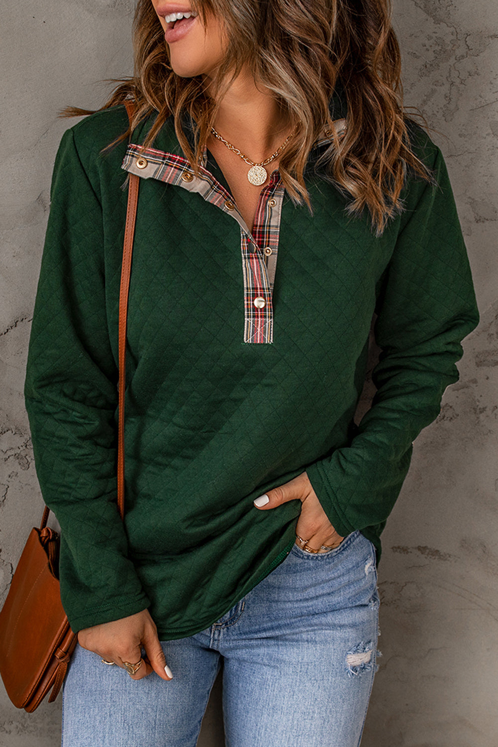 Evergreen Enchament Plaid Snap Down Sweatshirt