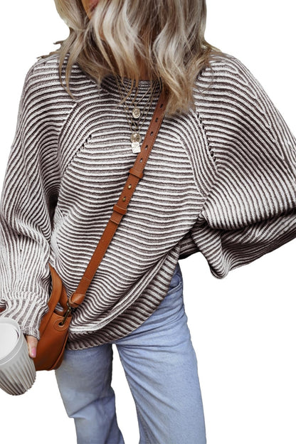 Travelers Tale Textured Striped Round Neck Long Sleeve Top