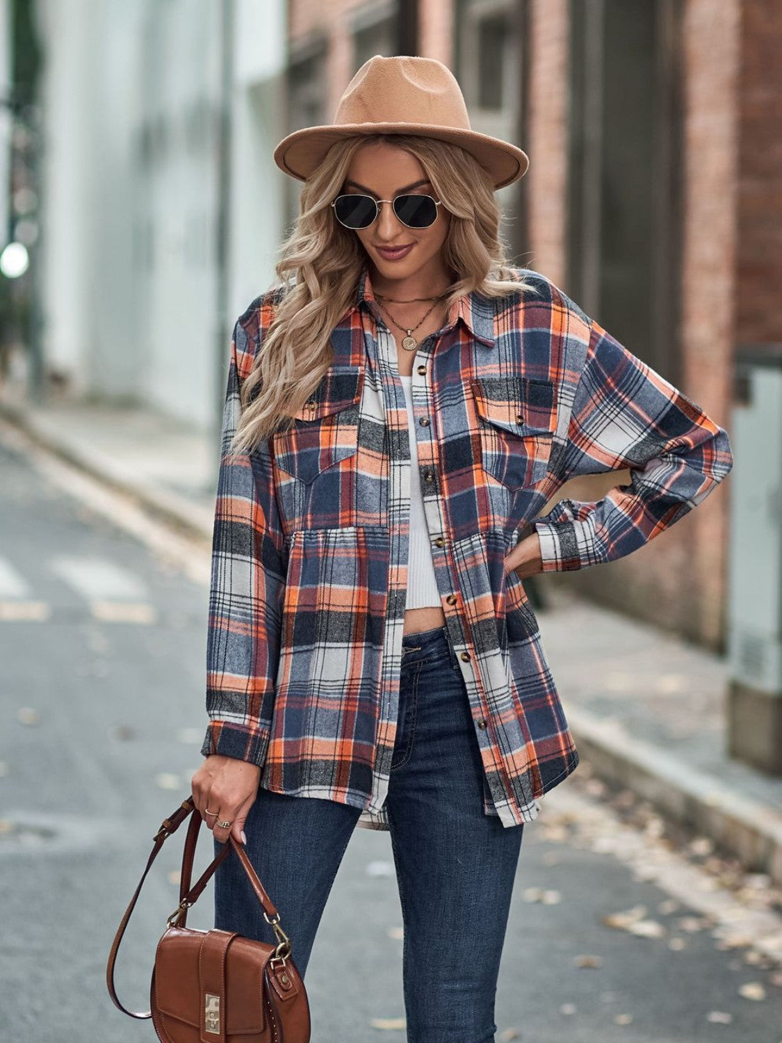 Timeless Textures Plaid Button Up Dropped Shoulder Shirt