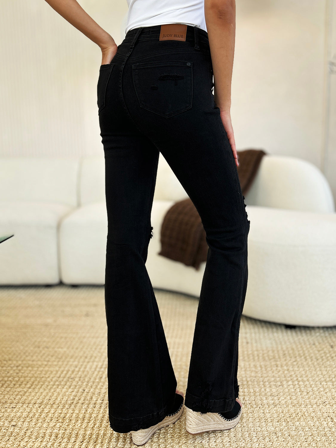 Inkwell Black High Waist Distressed Flare Jeans