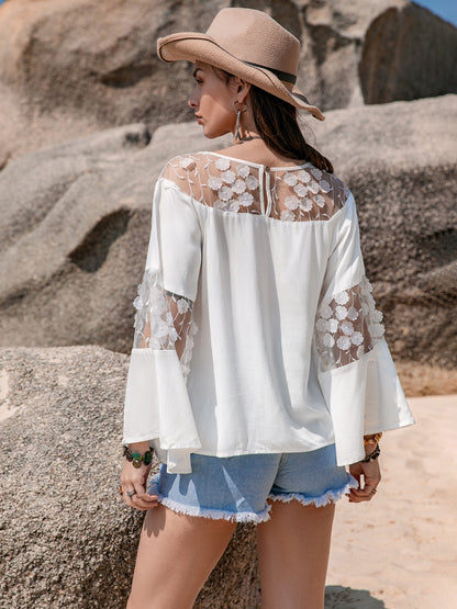 Pretty in Petals Lace Round Neck Long Sleeve Blouse