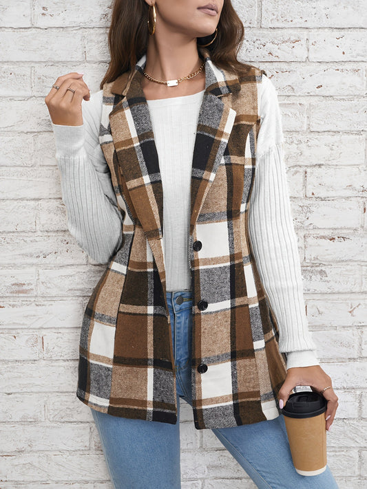 Refined Rapture Plaid Button Down Vest Coat