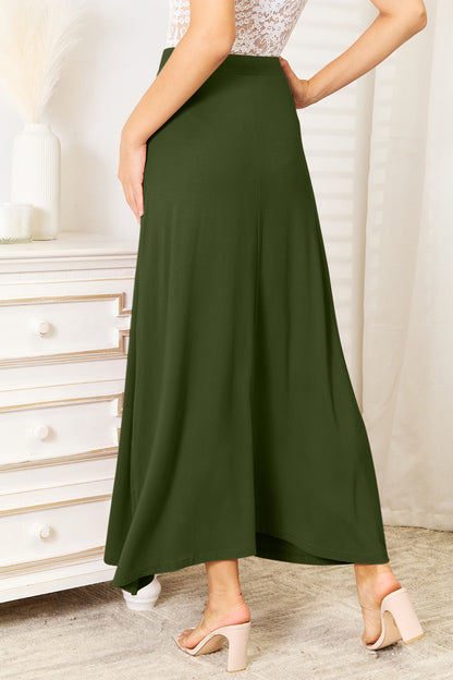 Forest Gathering Soft Rayon Drawstring Waist Maxi Skirt