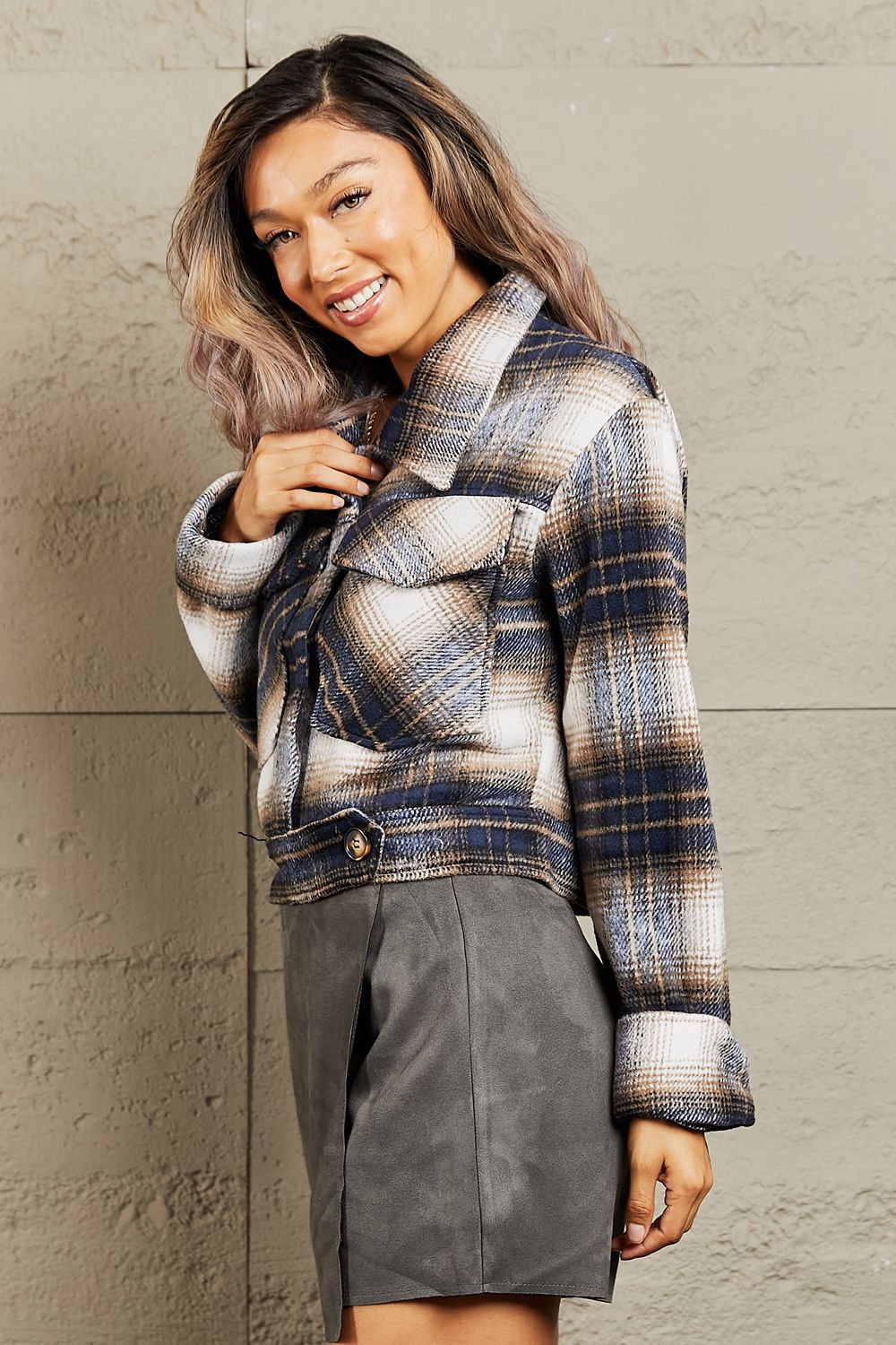 Wonderland Weave Semi Cropped Plaid Shacket