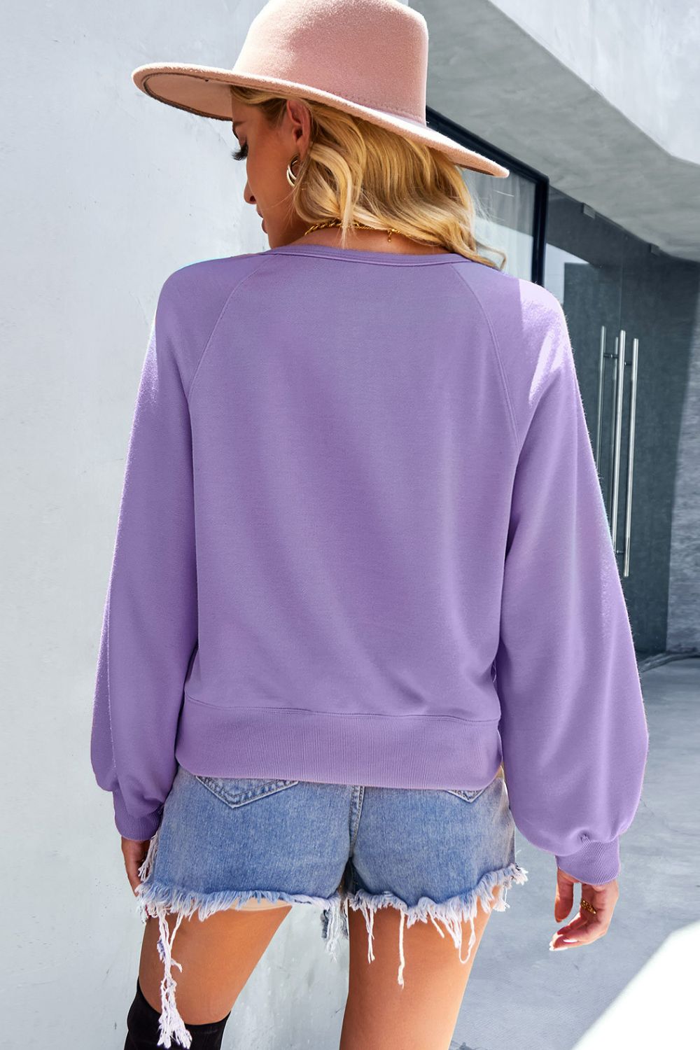 Autumn Skies Balloon Sleeve Henley Sweatshirt