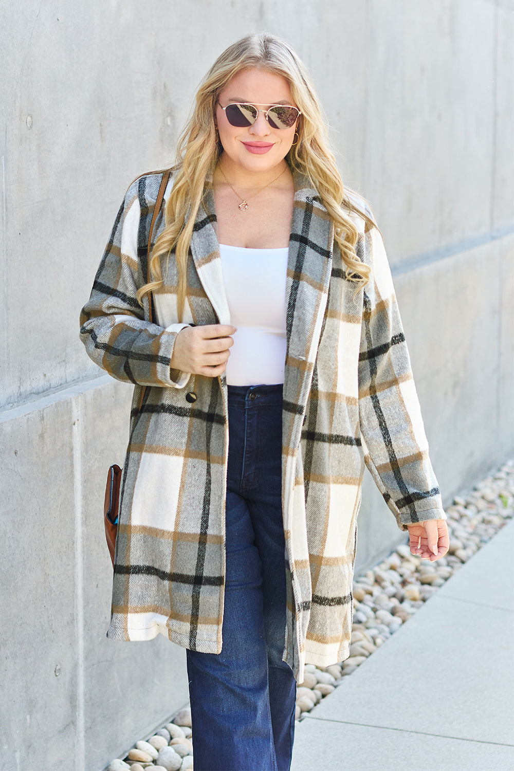 Timeless Plaid Button Up Lapel Collar Coat