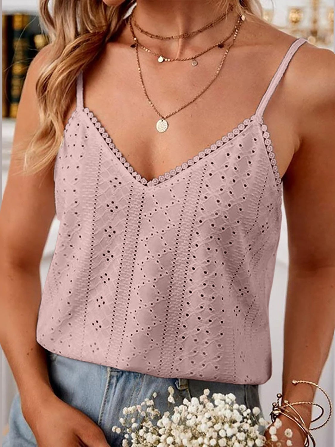 Silverthorn Lace Eyelet Details V-Neck Cami