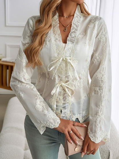 Veil of the Vampyre V-Neck Long Sleeve Lace Top