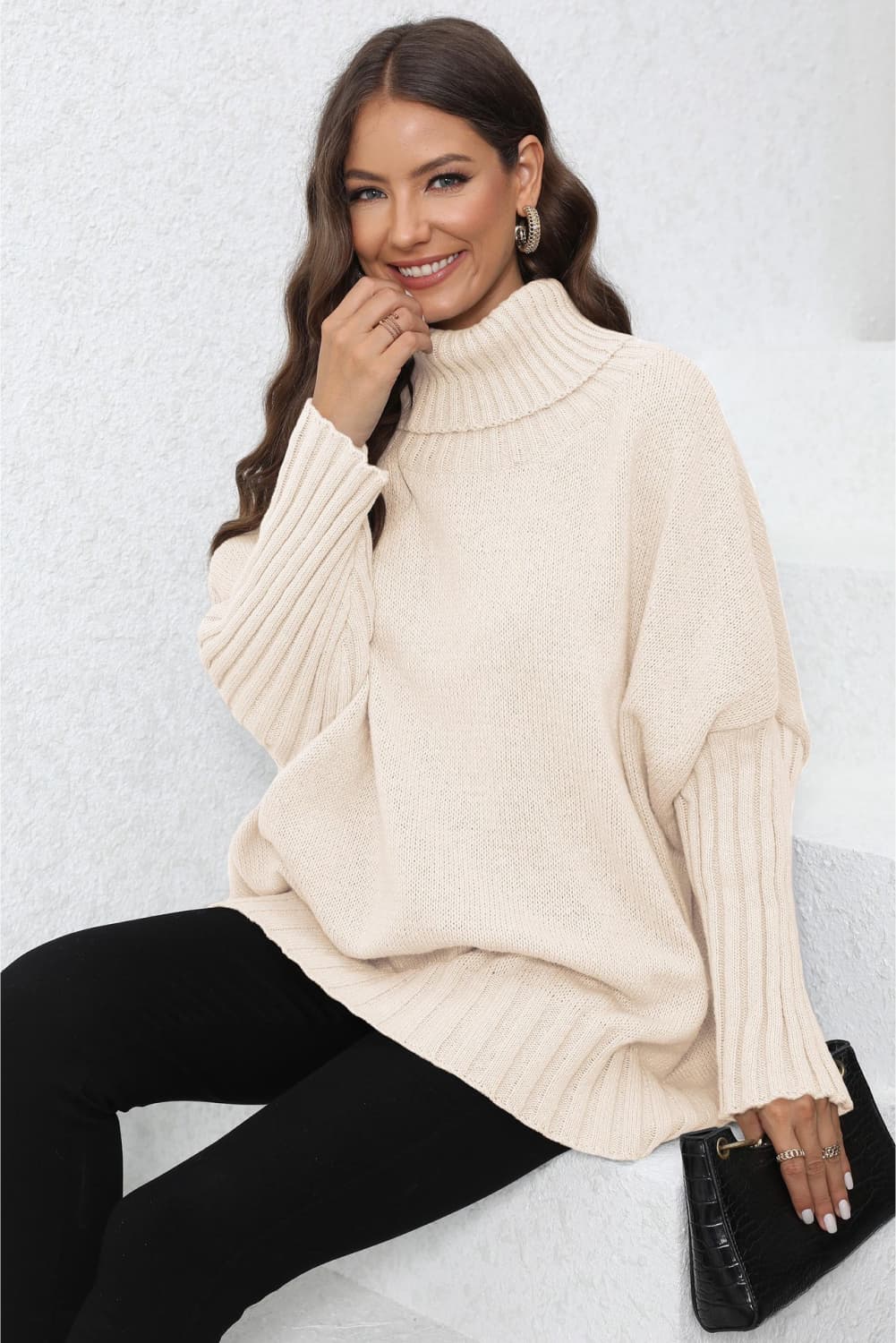 Quinn's Turtle Neck Long Sleeve Ribbed Sweater