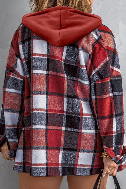 Red Delicious Plus Size Plaid Button Up Hooded Jacket