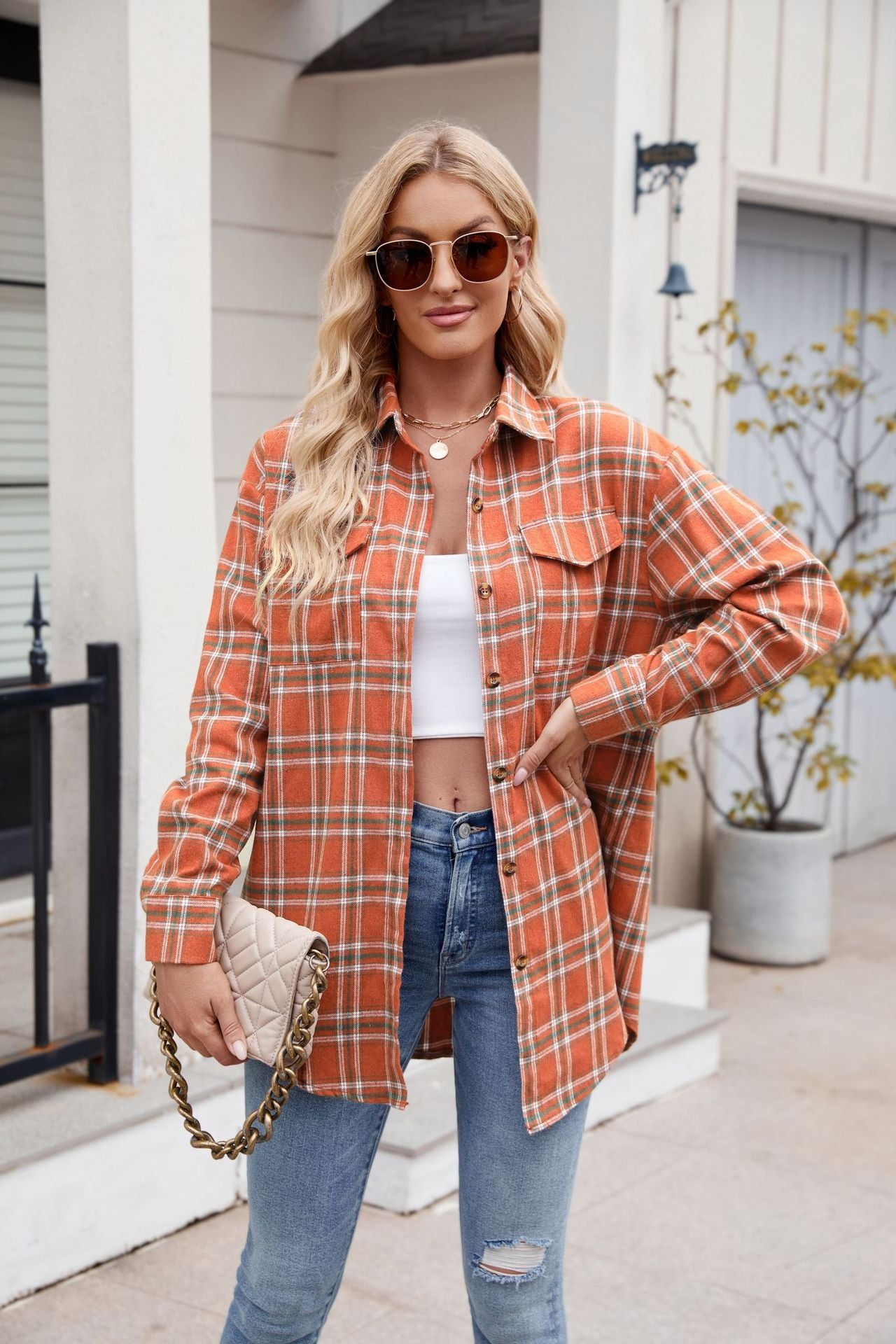 Wondering Wood Plaid Button Up Long Sleeve Shirt