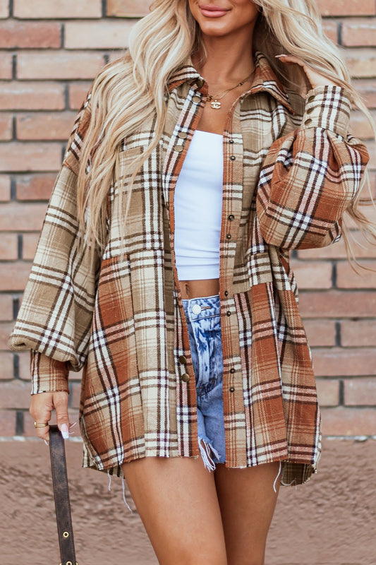 Autumn Vale Plaid Snap Down Dropped Shoulder Shacket