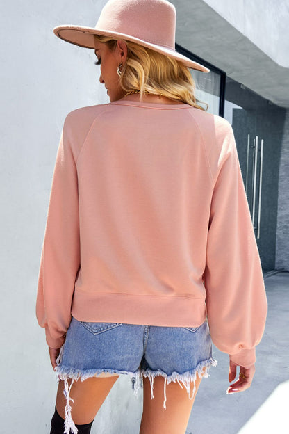 Autumn Skies Balloon Sleeve Henley Sweatshirt