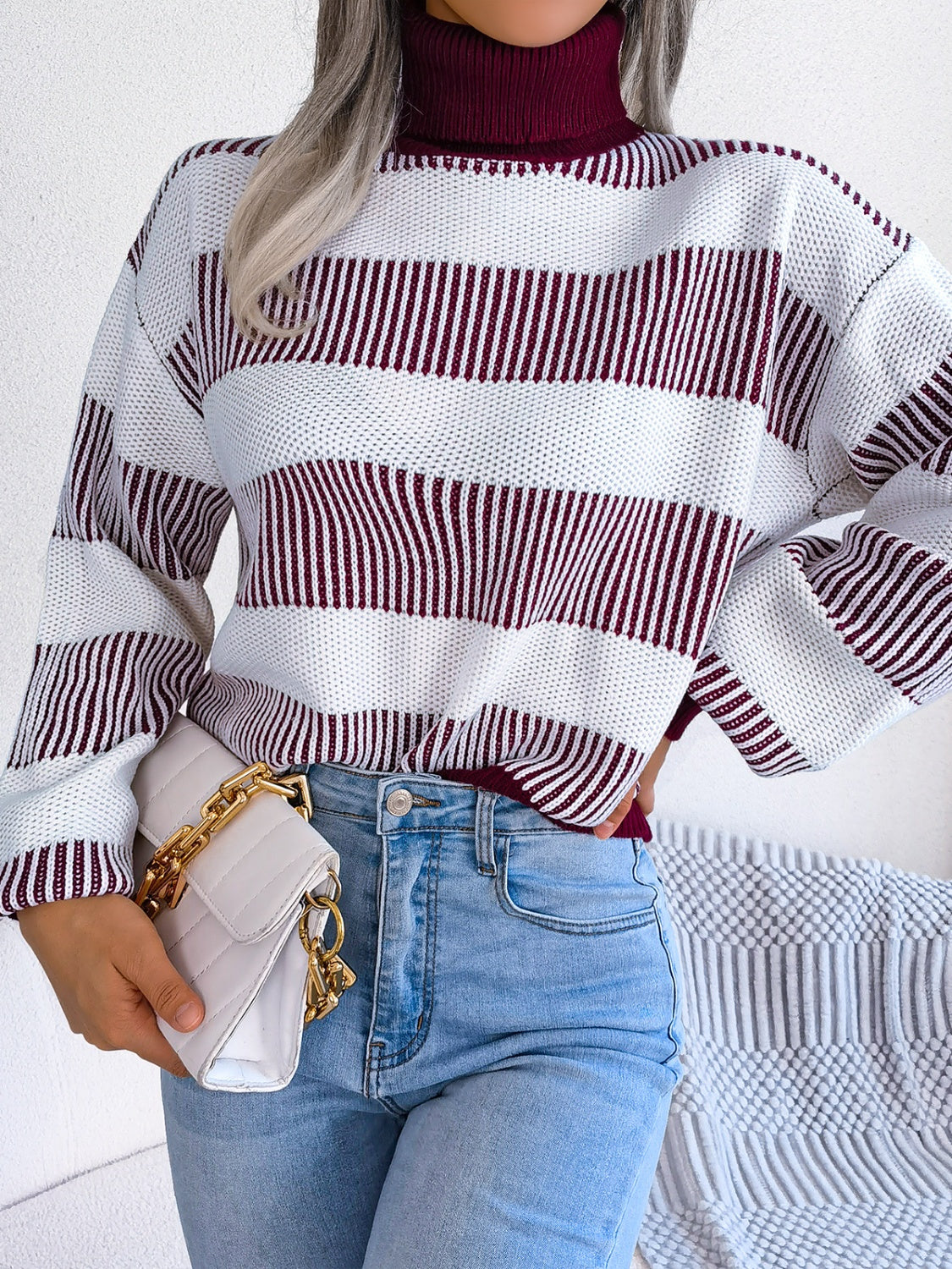 Fabled Isadora Striped Turtleneck Long Sleeve Sweater