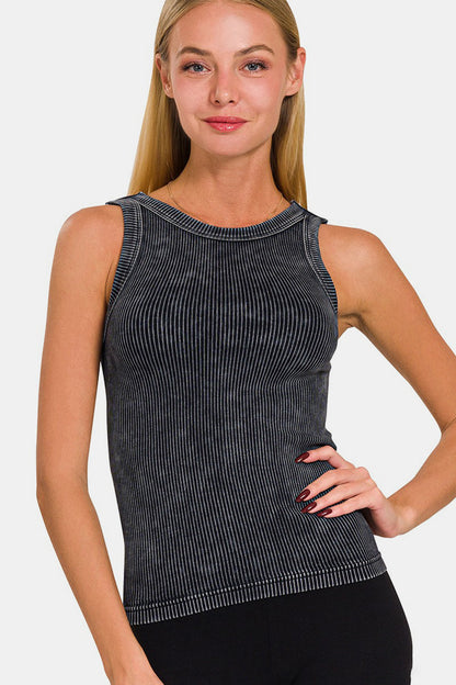 Shapeshifter 2 Way Neckline Washed Ribbed Cropped Tank - Onyx