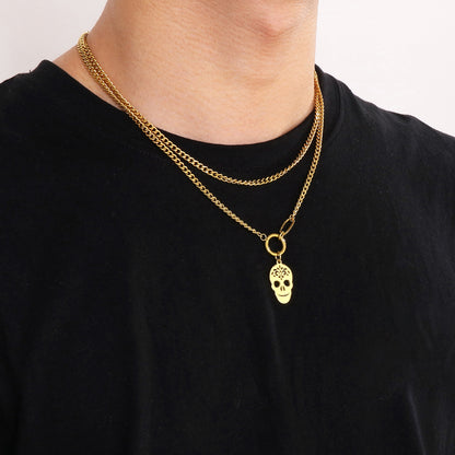 'Charmed Calavera' Sugar Skull Shape Double-Layered Pendant Necklace